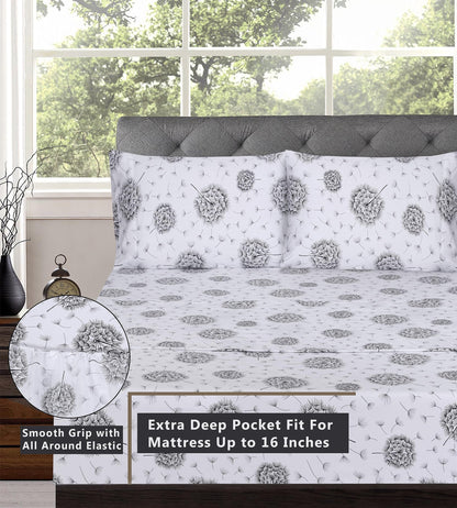 RUVANTI 100% Cotton King Size Sheets Set, 4 Pieces, Soft & Breathable Percale Weave Bedding, Deep Pocket 16", Hotel Standard, Crisp Cool Feel, Durable, Perfect Floral Bed Sheet, Dandelion