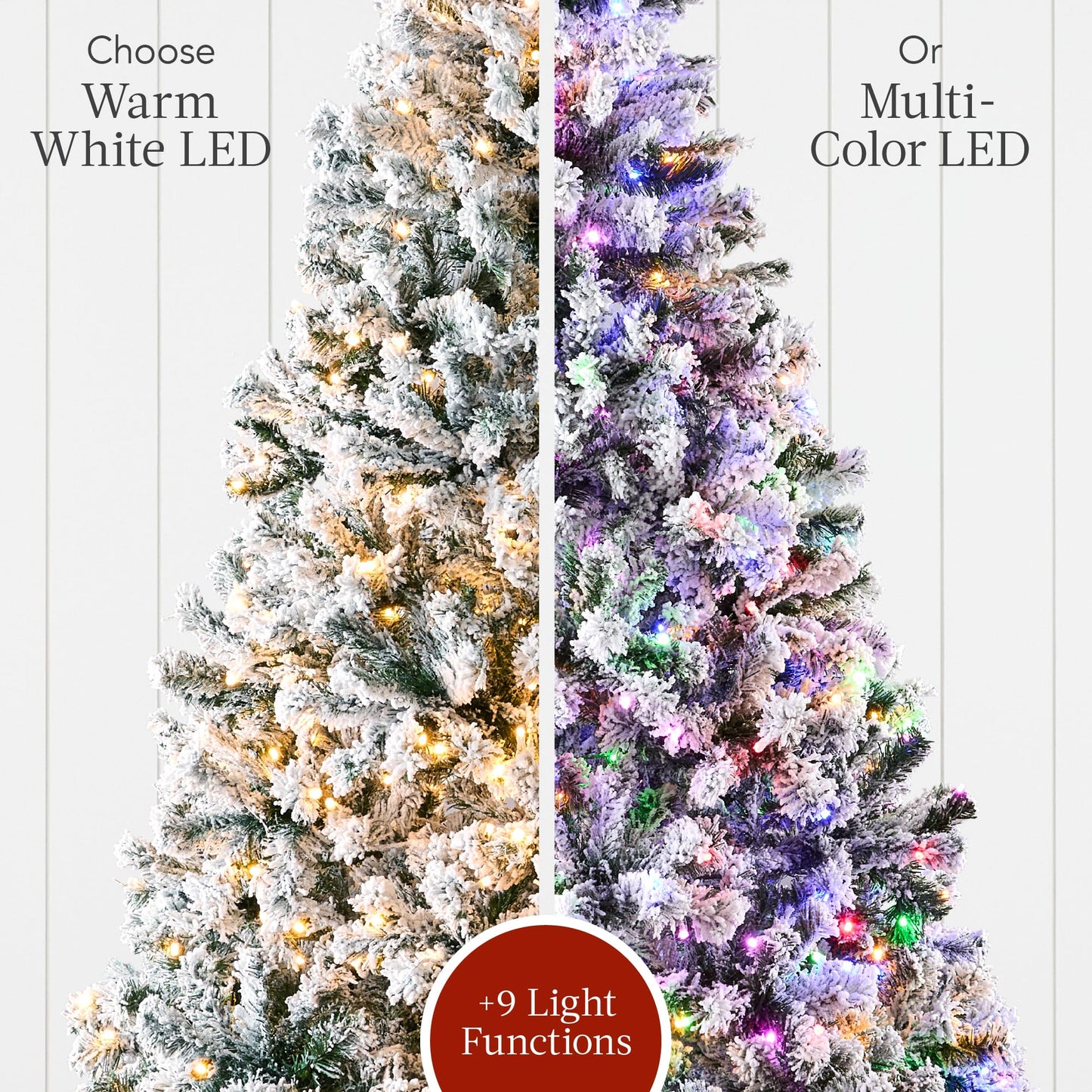 Best Choice Products Pre-Lit Artificial Christmas Tree 7.5ft Snow Flocked Pine Tree, 2-in-1 White and Multicolor LED Lights, Full Snowy Appearance