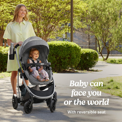 Graco Modes Pramette Travel System, 3-in1 Modular Carseat Stroller Combo, Infant Car Seat Carrier to Toddler Stroller, Includes the SnugRide 35 Car Seat, Ellington