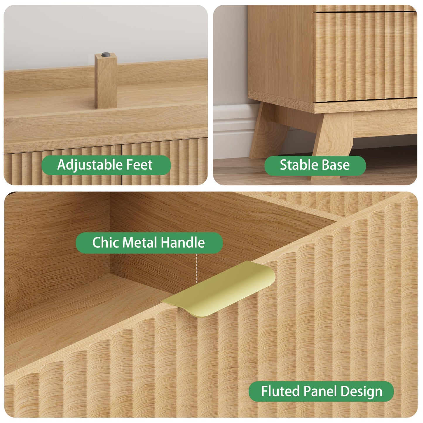 Fluted Dresser for Bedroom with 6 Drawers, 48" Wide Modern Chest of Drawers with Metal Handle, Wooden Dresser TV Stand, Wood Closet Clothes Storage Organizer for Living Room, Hallway, Natural Oak