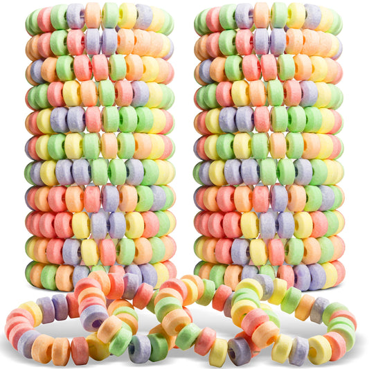 36-pack Bulk Candy Bracelets For Kids 2.5 Inch - Individually Wrapped - Stretchable Edible Colorful Fruit Flavor Rainbow Bracelets For Birthday Party Favors Supplies & Goodie Bags, Halloween Candy