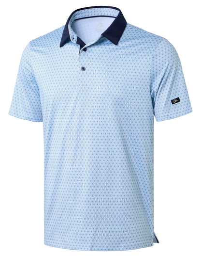 Obla Mens Golf Polo Shirts Short Sleeve Dry Fit Performance Moisture Wicking Casual Print Collared Golf Shirts for Men(Blue Flower_4XL)