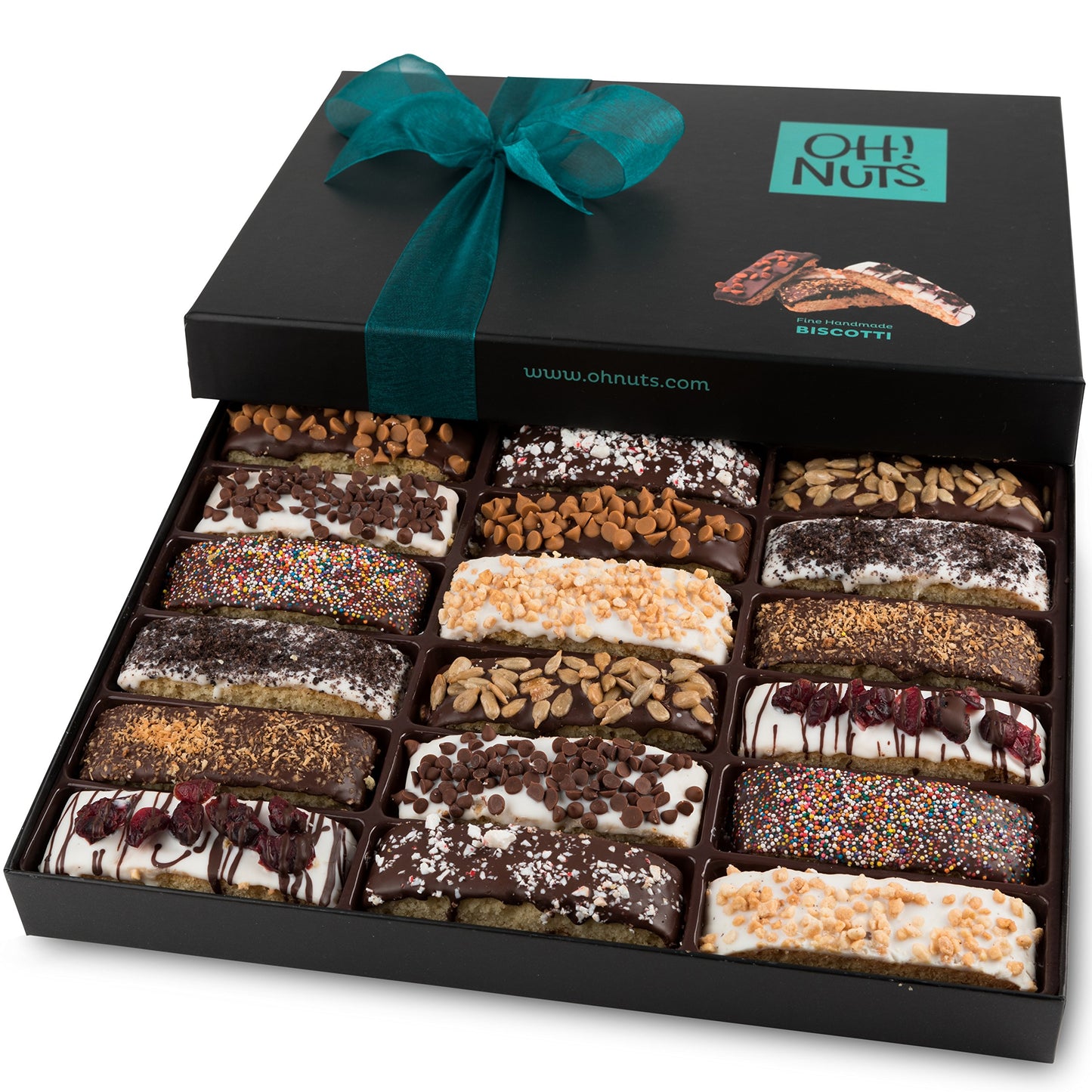 Oh! Nuts Gourmet Gift Baskets - 18 Biscotti Cookie Chocolate Gift Basket - Unique Prime Holiday, Birthday, Anniversary, Corporate Tray for Men, Women