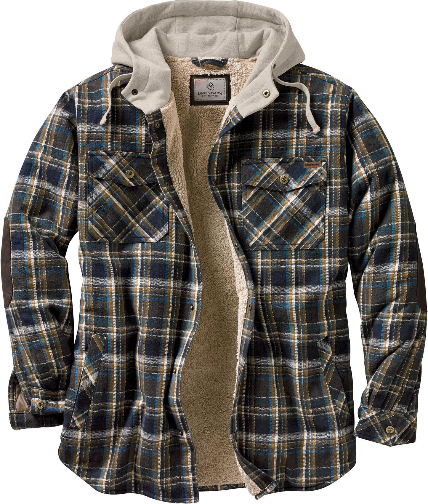 Legendary Whitetails Men's Hooded Shirt Jacket Flannel Berber Lined Polyfill Insulated, Upland Plaid, Small