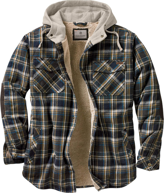 Legendary Whitetails Men's Hooded Shirt Jacket Flannel Berber Lined Polyfill Insulated, Upland Plaid, Small