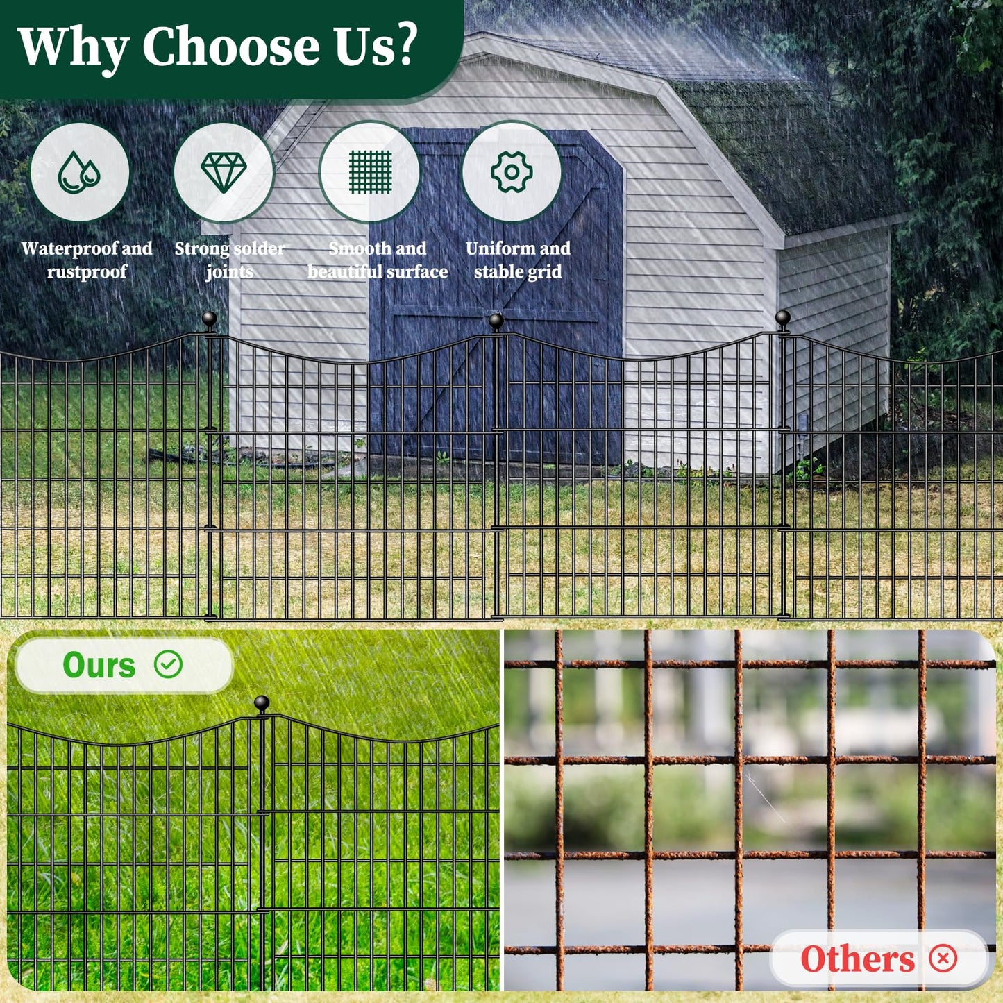 10 Panels Decorative Garden Fence with Gate, 40 in(H) X 23.6 ft(L) No Dig Dog Fence Animal Barrier Outdoor for Yard, Rustproof Metal Garden Edging and Borders, Temporary Fencing Stakes