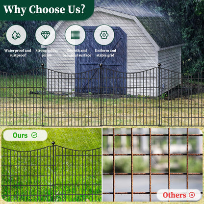 10 Panels Decorative Garden Fence with Gate, 40 in(H) X 23.6 ft(L) No Dig Dog Fence Animal Barrier Outdoor for Yard, Rustproof Metal Garden Edging and Borders, Temporary Fencing Stakes