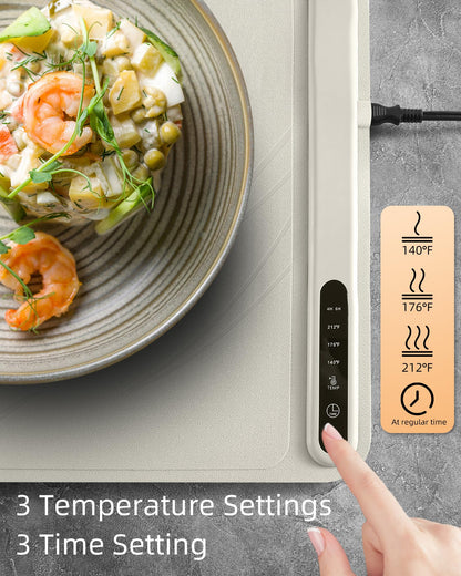 Silicone Electric Warming Mat for Food 3-Temperature,Food Warmer for Buffet Parties, Restaurants & Dinner, Easy-to-Clean Heating Tray to Keep Meals Warm 15.7”x23.6”(Skiing&Gray)