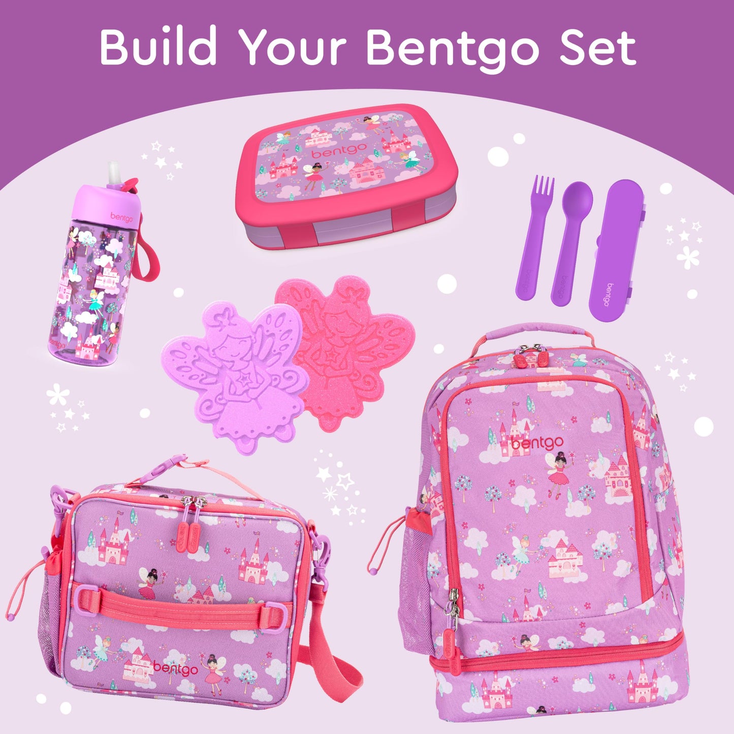 Bentgo® Kids Prints Leak-Proof, 5-Compartment Bento-Style Kids Lunch Box - Ideal Portion Sizes for Ages 3-7, Durable, Drop-Proof, Dishwasher Safe, & Made with BPA-Free Materials (Fairies)