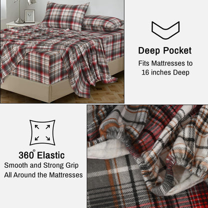 RUVANTI Flannel Sheets Queen Size - 100% Cotton Double Brushed Bed Sheets, Deep Pockets 16 Inches Queen Sheet Set, All Seasons Breathable & Extra Soft - Warm & Cozy, 4 Piece, Halloween Check