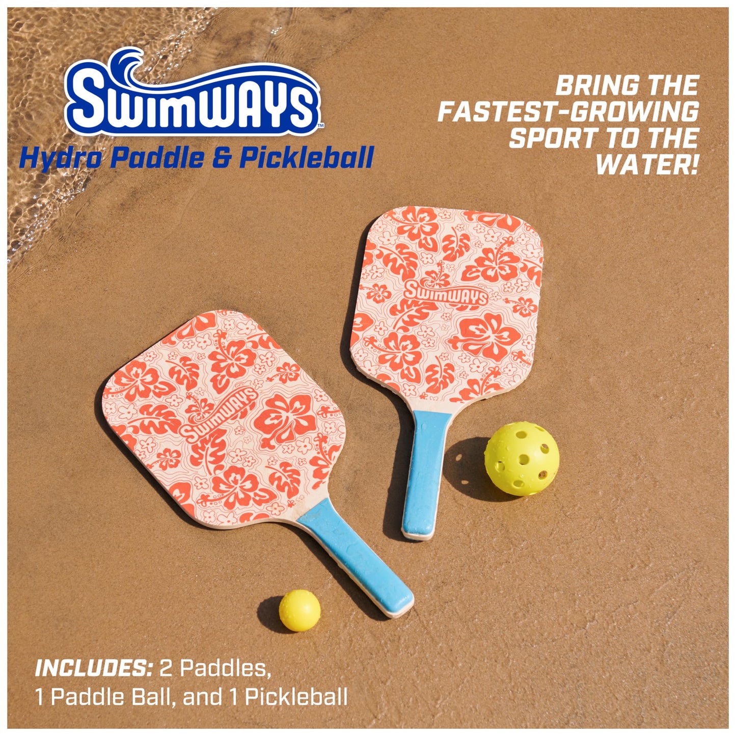 Swimways Hydro Paddle & Pickleball Set, Pickleball Paddles and Balls for Pool, Lake and Beach Games, Outdoor Toys for Kids and Adults Aged 5 & Up