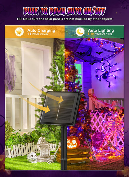Brightown 2 Pack Halloween Solar String Lights Outdoor, Total 144Ft 400 LED Twinkle Fairy Lights Waterproof with 8 Modes Auto On/Off for Patio Tree Garden Party Home Decorations (Orange&Purple)