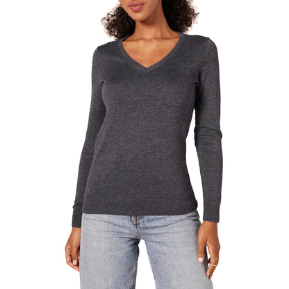 Amazon Essentials Women's Classic-Fit Lightweight Long-Sleeve V-Neck Sweater (Available in Plus Size), Charcoal Heather, X-Small