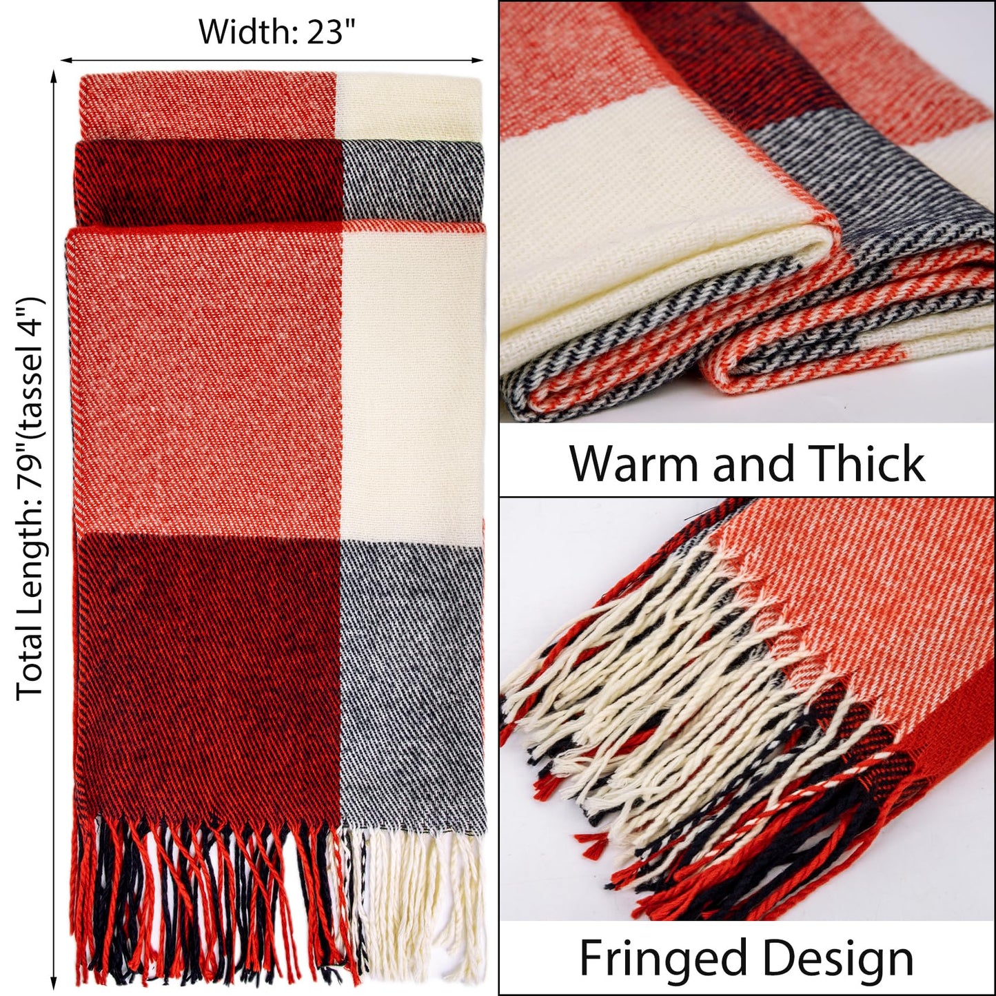 Loritta Womens Scarf Fashion Long Plaid Shawls Wraps Big Grid Winter Warm Lattice Large Scarves Gifts, Red Navy Lattice