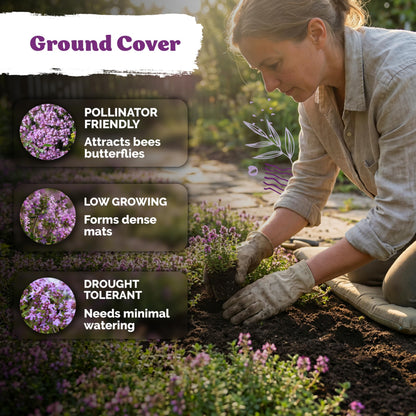 KVITER 20,000 Creeping Thyme Seeds (Thymus Serpyllum) – Wild Thyme, Aromatic Ground Cover, Purple Perennial Flower Seed Packets – Great Non GMO Herb Seeds for Outdoor Garden, Landscapes & Paths