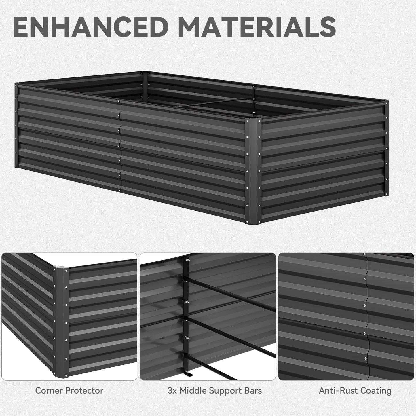 YITAHOME 8x4x2 ft 2pcs Galvanized Raised Garden Bed Kit, Large Metal Planter Box with Gloves, Safety Rubber & Support Rod, Outdoor Flower Bed for Plants Vegetables, Black