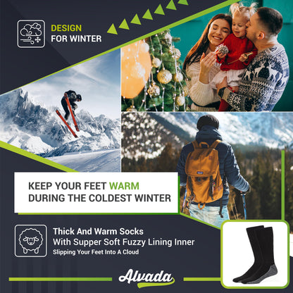 Alvada Merino Wool Hiking Socks Thermal Warm Crew Winter Boot Sock For Men Women 3 Pairs ML