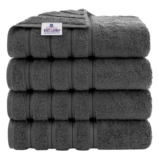 American Soft Linen Luxury 4 Piece Bath Towel Set, 100% Cotton Turkish Bath Towels for Bathroom, 27x54 in Large Bathroom Shower Towels, Dark Gray Bath Towels