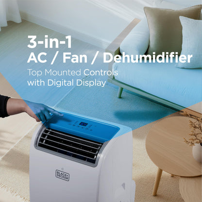 BLACK+DECKER Smart Portable Air Conditioner, 14,000 BTU for Rooms up to 700 Sq. Ft., Smart Portable AC with Follow Me Remote and Window Kit, BPACT14WT, White