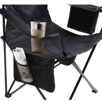 Coleman Camp Chair with 4-Can Cooler | Folding Beach Chair with Built in Drinks Cooler | Portable Quad Chair with Armrest Cooler for Tailgating, Camping & Outdoors, Black, Roomy seat: 24"