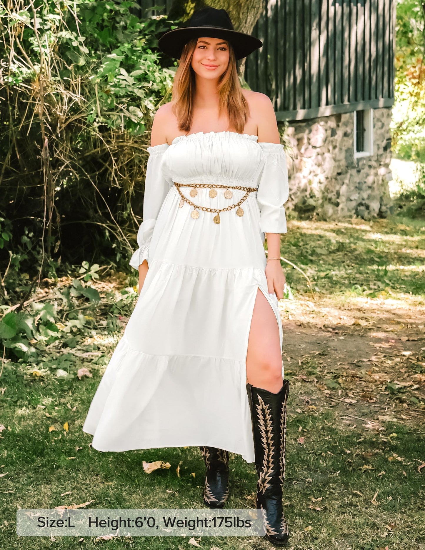 ZESICA Women's Boho Off Shoulder Spring Long Sleeve Dress 2026 High Waist Side Split Sexy Flowy A Line Long Maxi Dresses White Medium