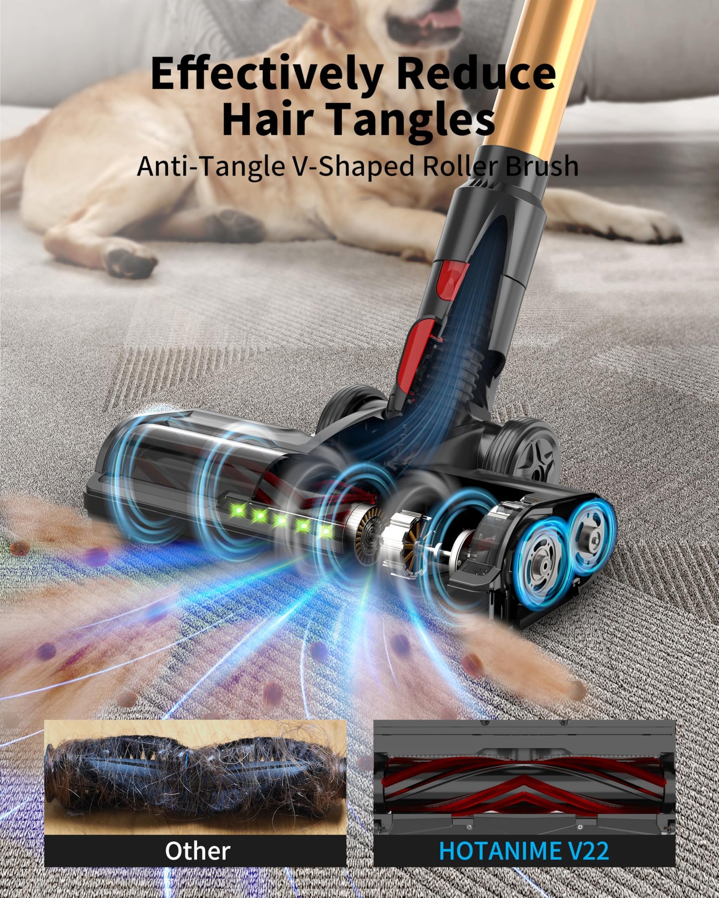 Cordless Vacuum Cleaner, 600W 50Kpa 70Mins, Vacuum Cleaners for Home, Stick Vacuum with Anti-Tangle Brush, Wall Mount Charge, Rechargeable Cordless Vacuum for All Floor/Sofa/Pet Hair/All Floor
