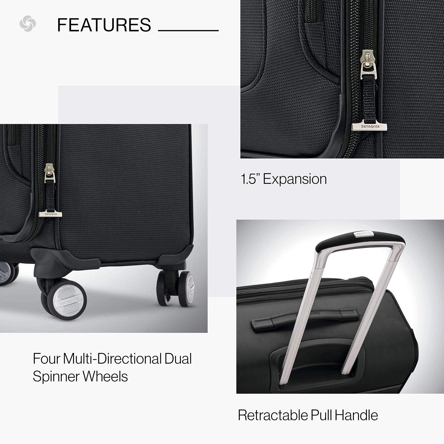 Samsonite Solyte DLX Softside Expandable Luggage with Spinner Wheels, Midnight Black, Carry-On 20-Inch