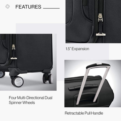 Samsonite Solyte DLX Softside Expandable Luggage with Spinner Wheels, Midnight Black, Carry-On 20-Inch