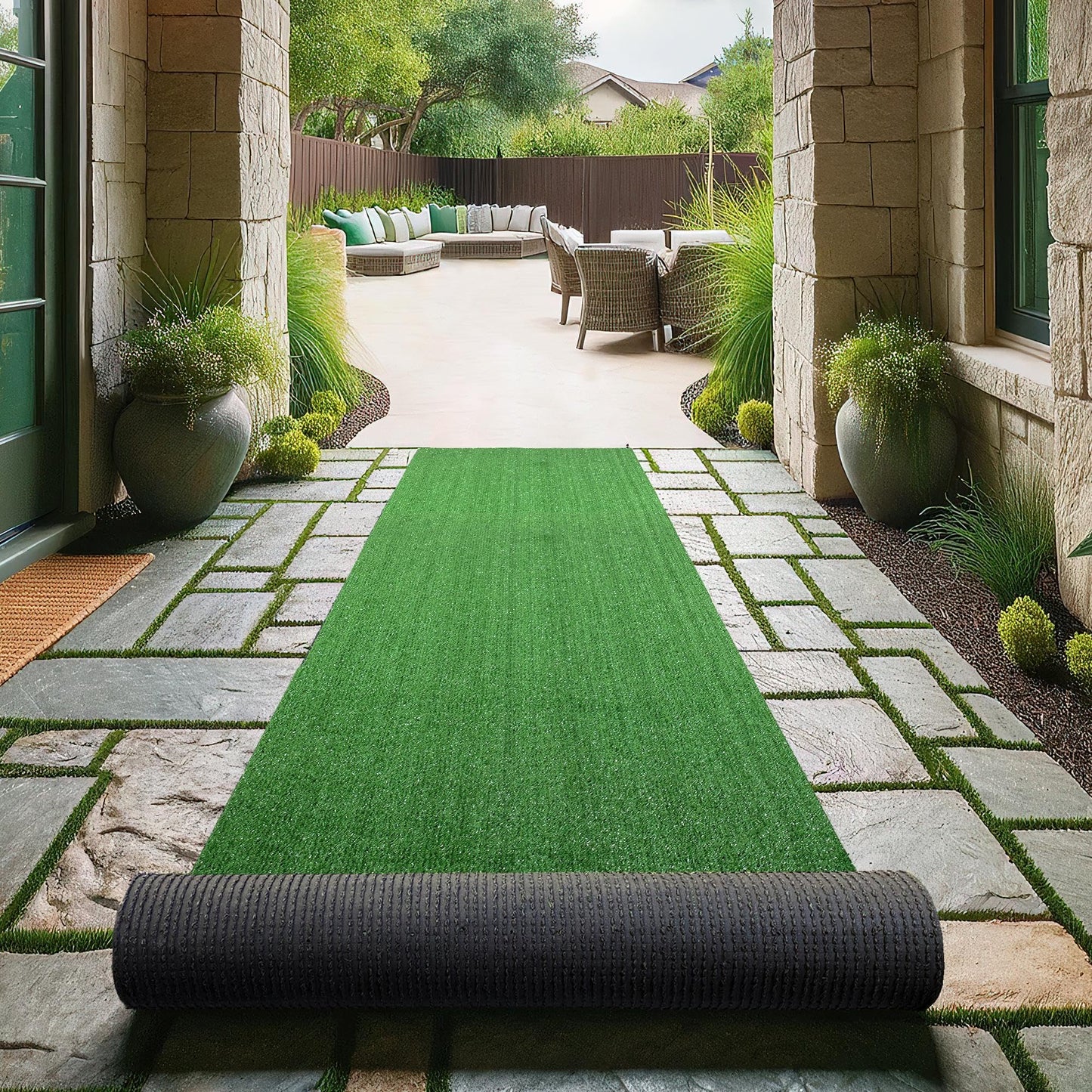 Ottomanson Artificial Grass Turf 2'7" x 50' Indoor Outdoor Faux Grass Rug with Drainage Holes, Customizable with Extra Long Size Options, Perfect for Patio Lawn Balcony Weddings Photoshoot Backdrop