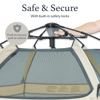 POP 'N GO PLAYPEN - Indoor & Outdoor Baby Playpen for Babies and Toddlers - Baby Beach Tent, Foldable, Portable W/Canopy, Travel Bag, & Mosquito Net - Pop Up Pack and Play Tent (Warm Ivory)