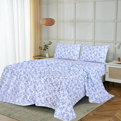 RUVANTI 100% Cotton Sheets – Queen Size Percale Bedding, Cooling & Breathable Floral Design, Durable with a Crisp, Soft & Comfortable Feel, 16" Deep Pocket, 4-Piece Set, Annual
