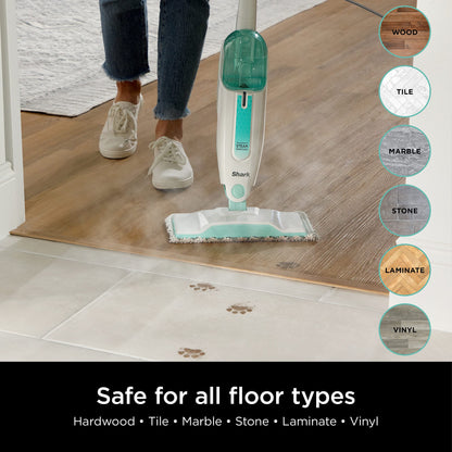 Shark Steam Mop with 2 Machine Washable Dirt Grip Pads, Removable Water Tank, Lightweight, Steam Cleaner for sealed Hard Floors, Marble, Stone, Hardwood, Tile, Laminate, White/Seafoam, S1000