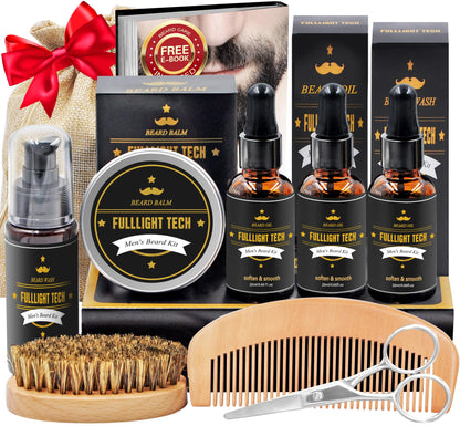 Fathers Day Dad Gifts,Beard Kit for Men Grooming & Care W/3 Pack Beard Oil, Wash, Balm, Comb, Brush, Scissors,Anniversary Birthday Gifts Ideas for Husband Him Boyfriend Men Christmas Stocking Stuffers