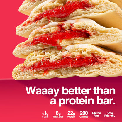 Legendary Foods 22g Protein Pastry+ Strawberry Low Carb Meal Replacement Bar, Low Glycemic, Gluten Free Protien Snacks - Healthy Keto Snack Box, 8x Zero Sugar Energy Bars - Bariatric Diabetic Friendly