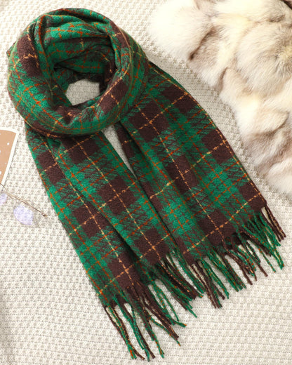 DOFOWORK Scarf for Women - Scarves for Women Winter Warm, Plaid Long Shawl Winter Scarf for Cold Weather, Soft Tassel Wrap Blanket, Green, 78.7"x24.8"