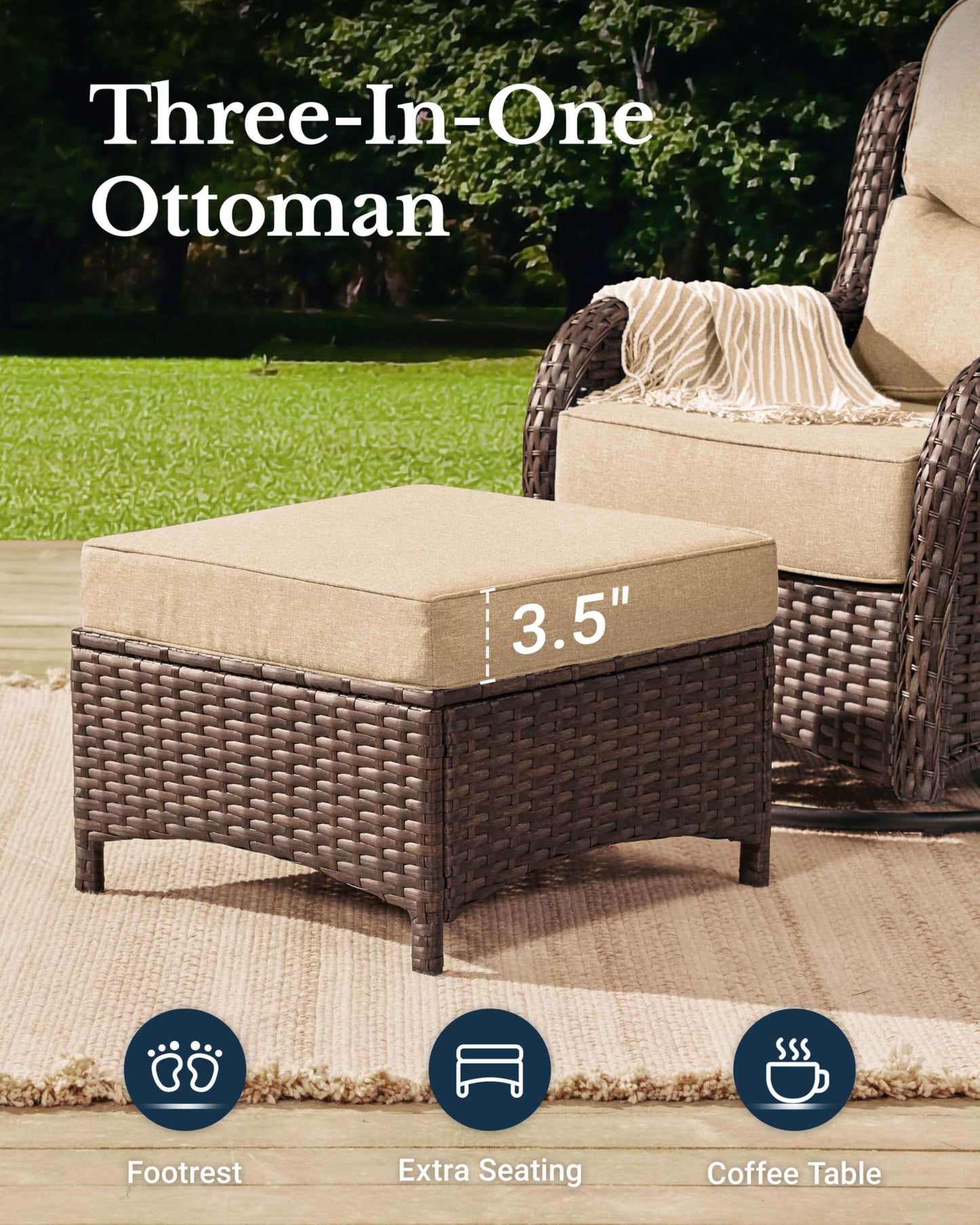HILLGA Luxury Patio Furniture Set with 6-Inch Thick Cushions, High Back Outdoor Swivel Rocker Chairs and Patio Couch, 7-Piece All Weather Conversation Set for Porch Deck Pool Yard, Beige (V3)