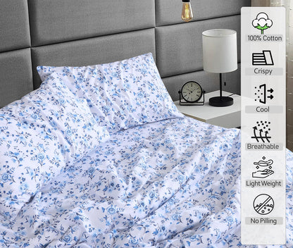 RUVANTI 100% Cotton Sheets – Queen Size Percale Bedding, Cooling & Breathable Floral Design, Durable with a Crisp, Soft & Comfortable Feel, 16" Deep Pocket, 4-Piece Set, Annual