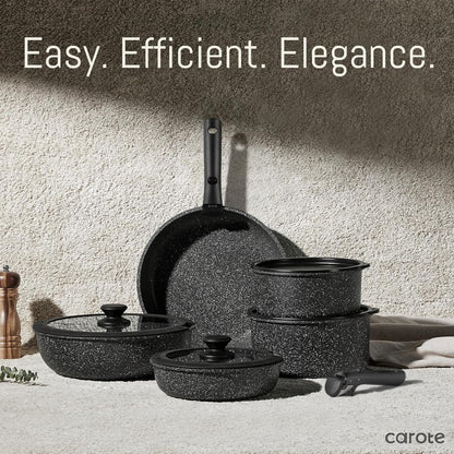 CAROTE 23pcs Pots and Pans Set Non Stick, Cookware Sets, Kitchen Set, Oven/Dishwasher/Fridge Safe, Space Saving Pots Set, Nonstick Set with Versatile Detachable Handle, Induction RV Set, Black