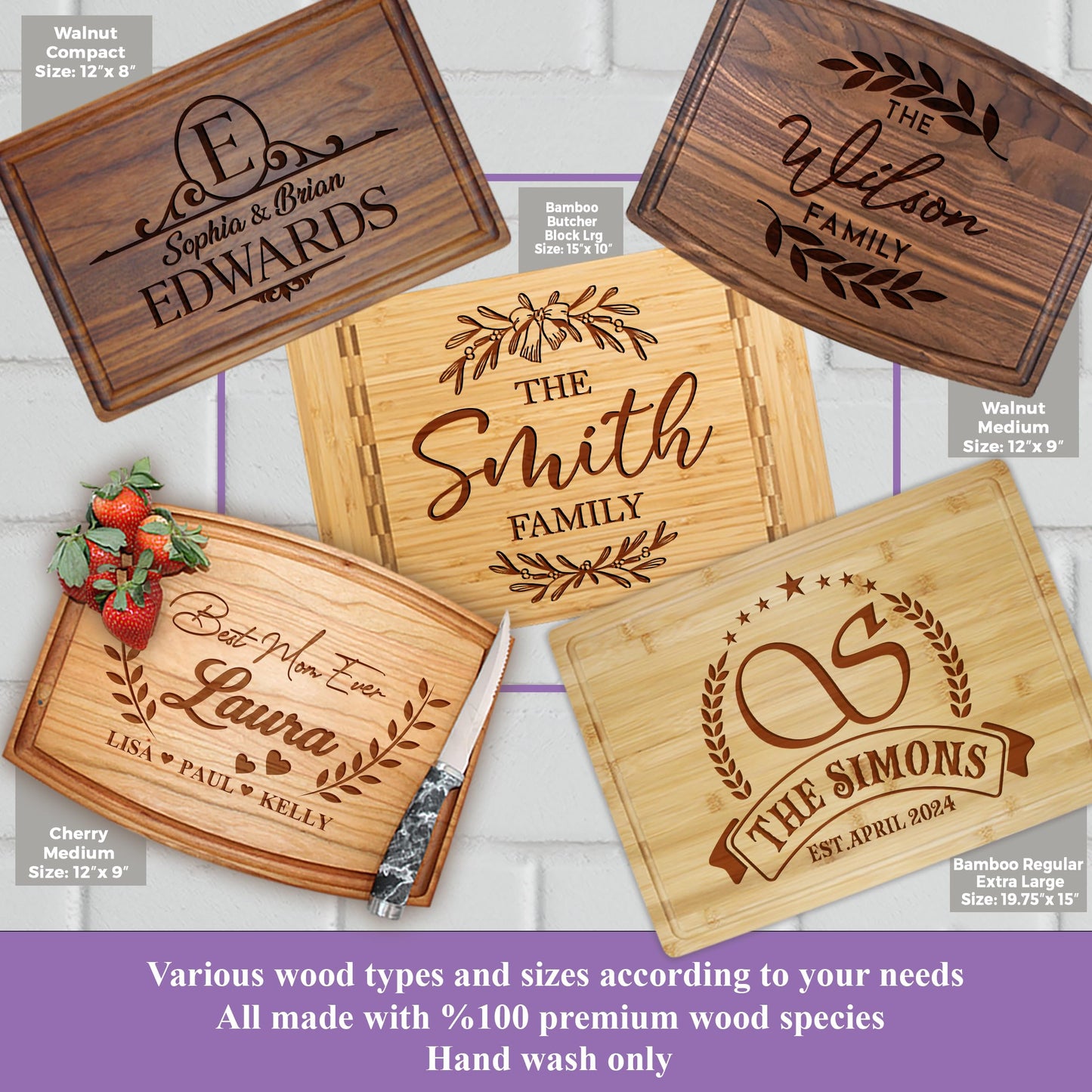 Tayfus Personalized Cutting Board, Engraved Wood Cutting Boards - Charcuterie Boards, Personalized Gifts, Christmas Gifts for Women and Men - Wedding Gifts, Couple Gifts & Housewarming Gift Ideas