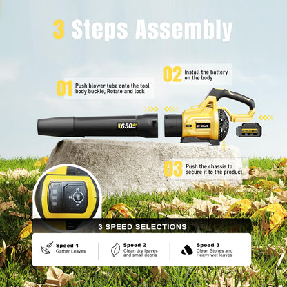 GEVEELIFE Leaf Blower Cordless, 650CFM & 3 Speed Levels, Electric Cordless Leaf Blower with 2 * 5.0Ah Battery Powered, Blowers for Lawn Care, Yard, Blowing Leaves, Dust, Snow