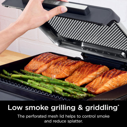 Ninja Griddle and Indoor Grill, 14’’, Electric Grill, For Steak, Burgers, Salmon, Veggies, and More, Pancake Griddle, Nonstick, Dishwasher Safe, 500F, Even Cooking, Silver, GR101