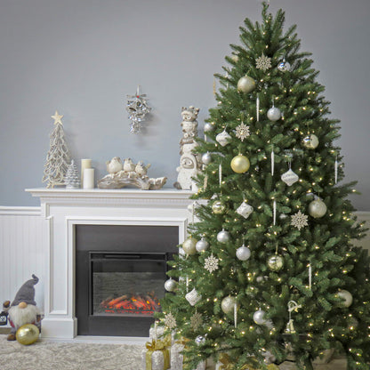 National Tree Company 6.5 ft Pre-Lit Dunhill Fir Artificial Christmas Tree, 650 Clear Lights, 1,838 Tips, Includes Stand, Green
