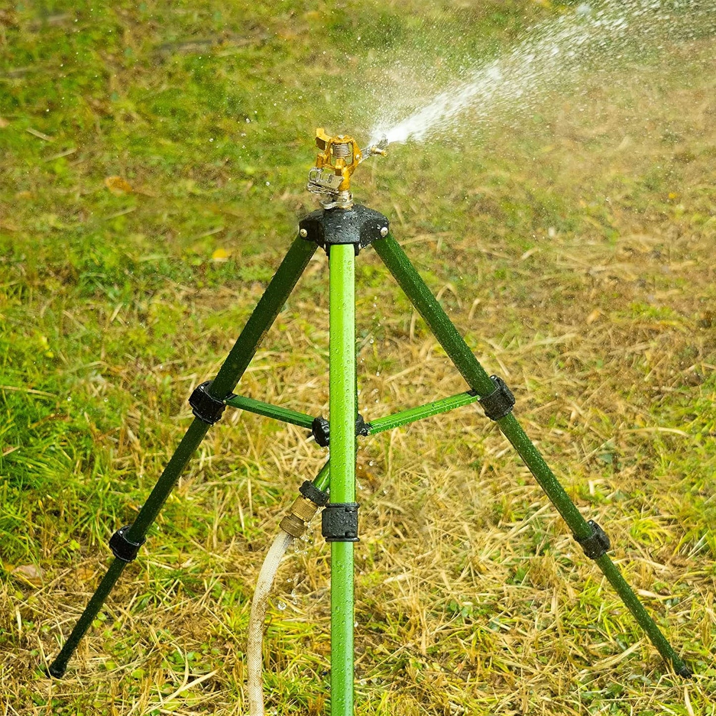 Hourleey 1Pack Extra Tall,Extends Up to 50 Inch, Heavy Duty Tripod Sprinklers with Brass Sprinkler Head, 360 Degree Large Area Coverage, 3/4 Inch Connector Sprinkler for Yard Lawn Garden