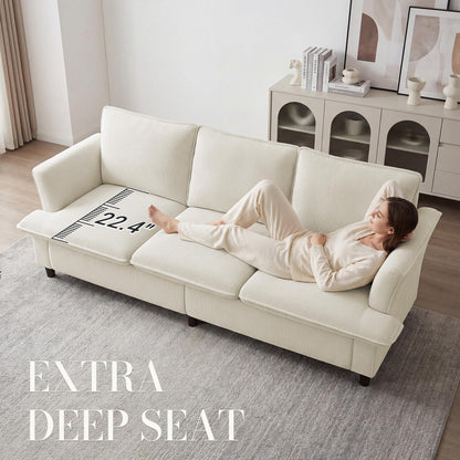GRUSIGN 3 Seater Corduroy Couch, 89" Comfy Couch with Deep Seat, Modern Sofa Couch for Living Room, Office, Bedroom, Apartment (Pillows not Included)