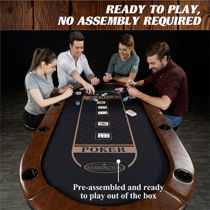 Barrington Charleston 10 Player Folding Poker Table, Oval Card Table, Casino Style Tournament Poker Table with Padded Rails and Cup Holders