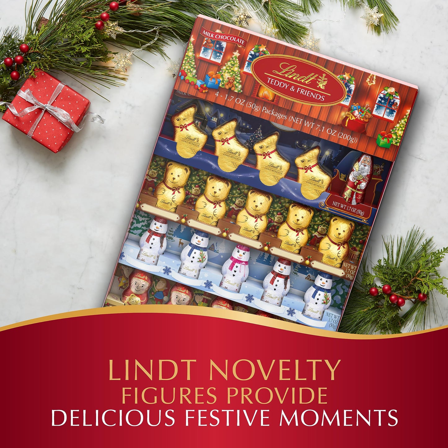 Lindt TEDDY & FRIENDS Holiday Milk Chocolate Candy, 7.1 oz. 4-pack (2023)