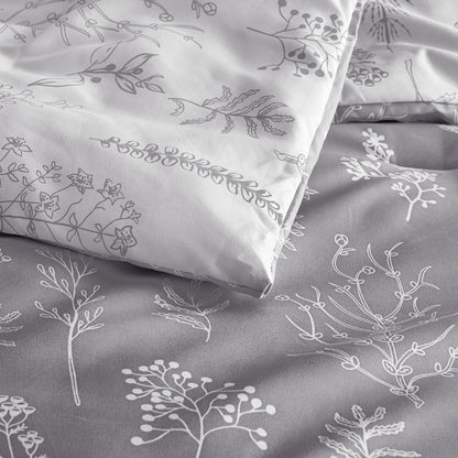 Bedsure Queen Comforter Set - Grey Comforter, Cute Floral Bedding Comforter Sets, 3 Pieces, 1 Soft Reversible Botanical Flowers Comforter and 2 Pillow Shams