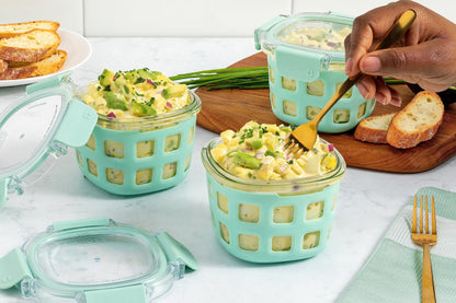 Ello DuraGlass Rounds Glass Food Storage Containers - Meal Prep Bowls with Silicone Sleeve and Airtight Lids, 2 Cup, Yucca