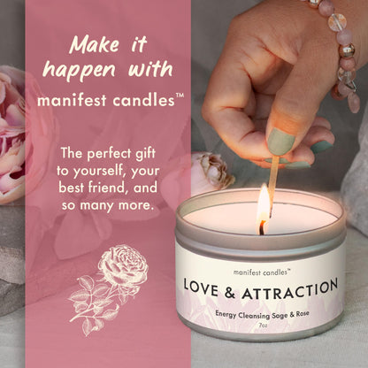 Manifest Candles Love Candle to Attract Love, 45 Hour Burn, Sage & Rose Candle, Romantic Candles, Spiritual Meditation Candles with Manifestation Crystals Bracelets for Women