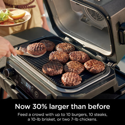 Ninja, Woodfire Pro XL Outdoor Grill & Smoker, Thermometer, 4-in-1 Master Grill, BBQ Smoker, Outdoor Air Fryer, Bake, Portable, Electric Grill, Dark Grey, OG850